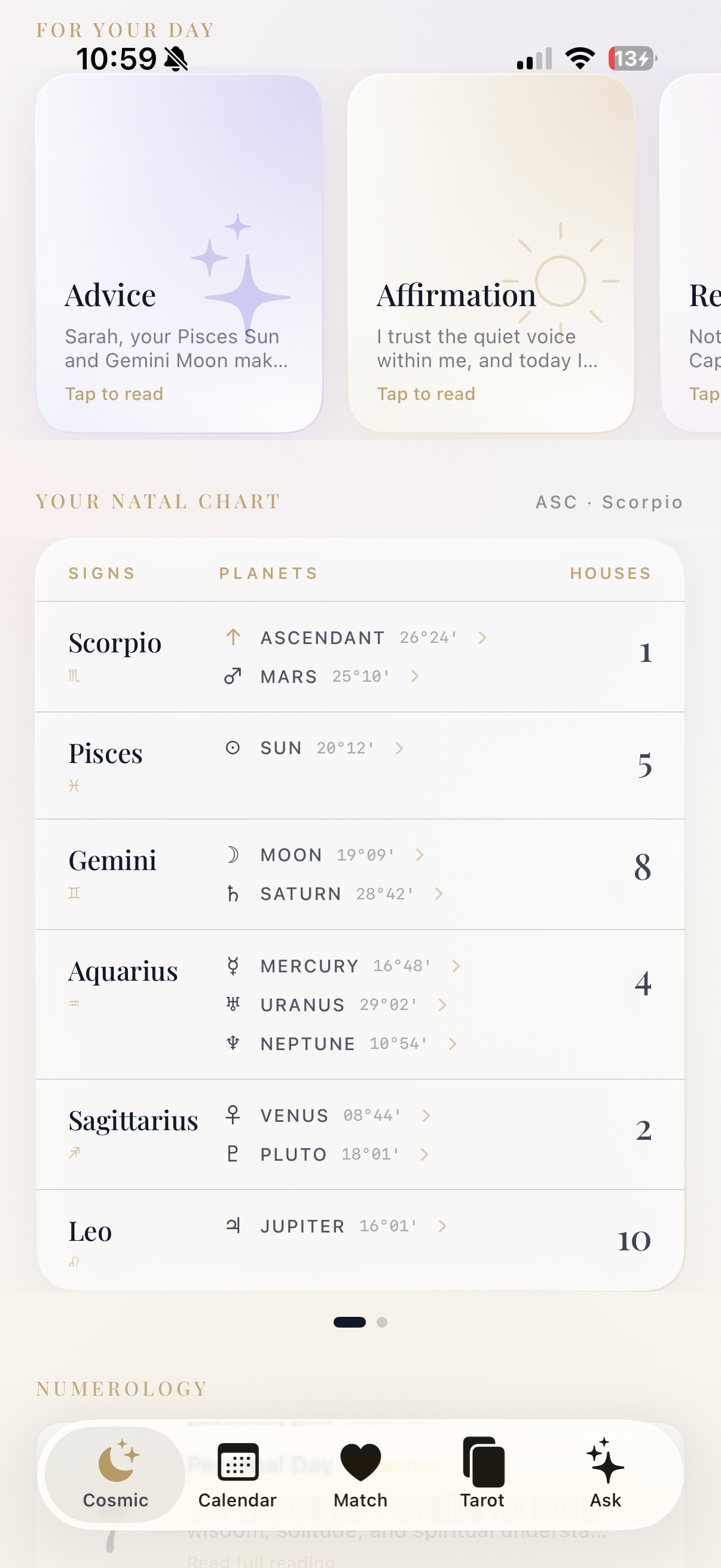 Stellum natal placements table
